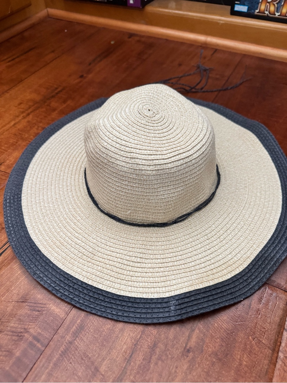 Straw Sun Hat with Navy Trim